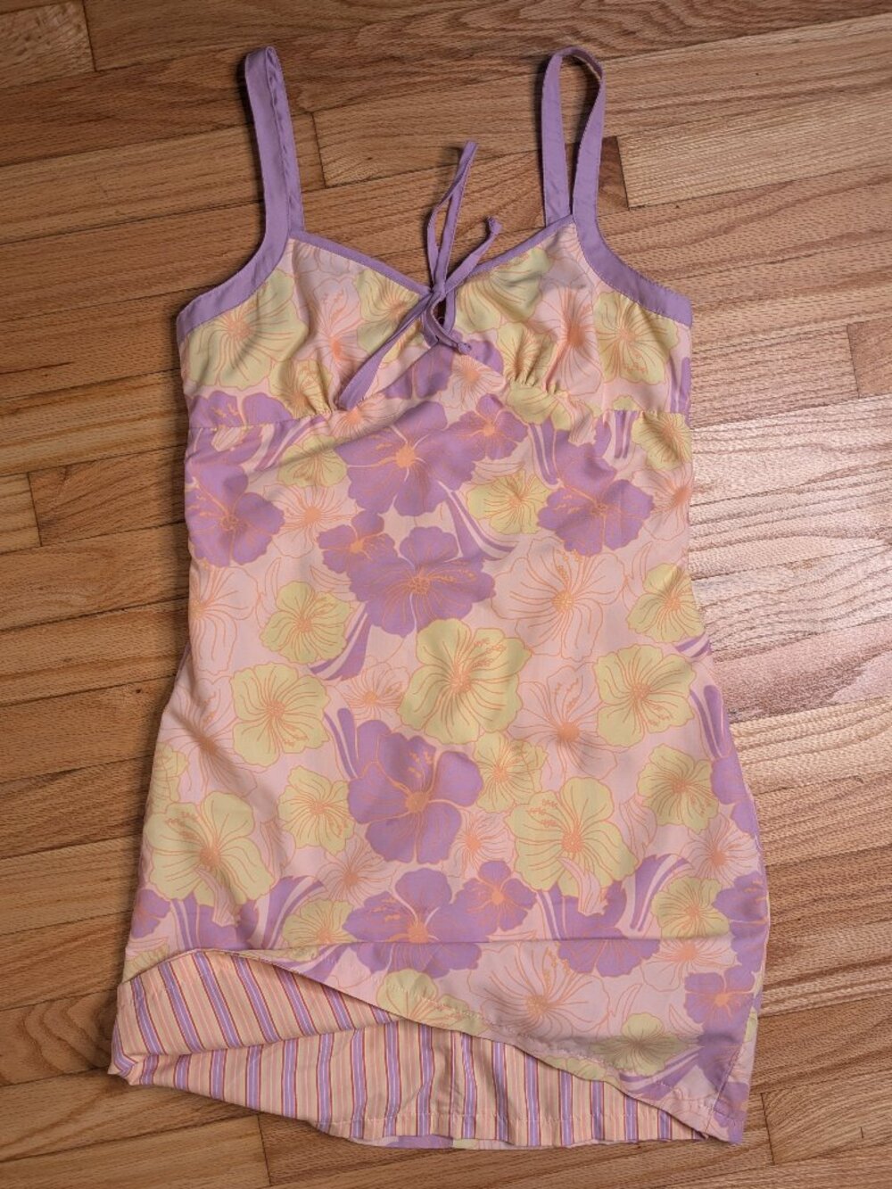 vintage handmade reversable pastel mini dress sleeveless large floral stripe